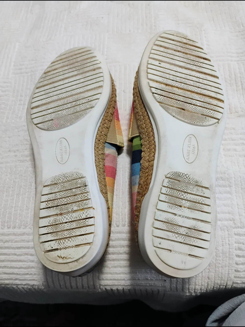 Anne Klein Jax Espadrilles Rainbow Stripe Canvas Flats Silver Toe Slip On Shoes